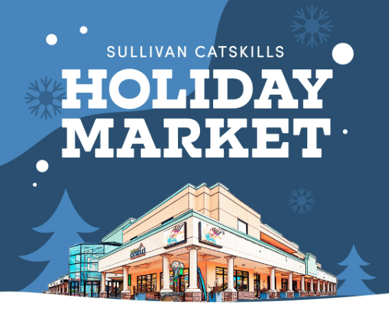 Sullivan Catskills Holiday Market promotional graphic featuring a festive building illustration.