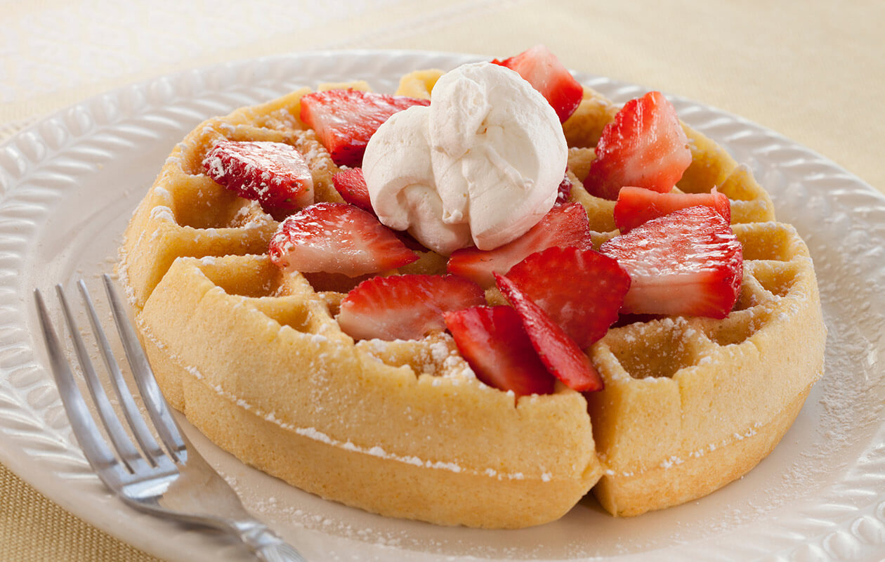 Waffle with strawberries